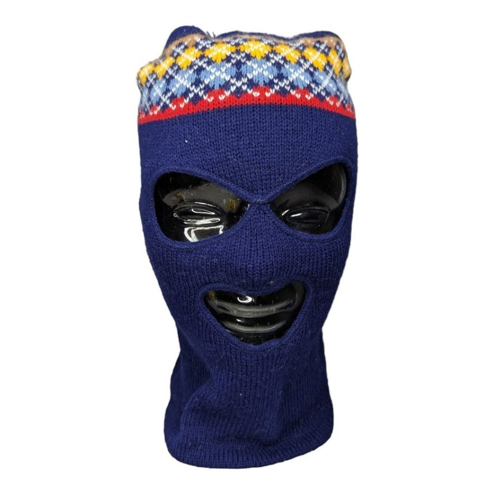 Men's Navy Blue with Argyle Knit Full Face Mask One Size